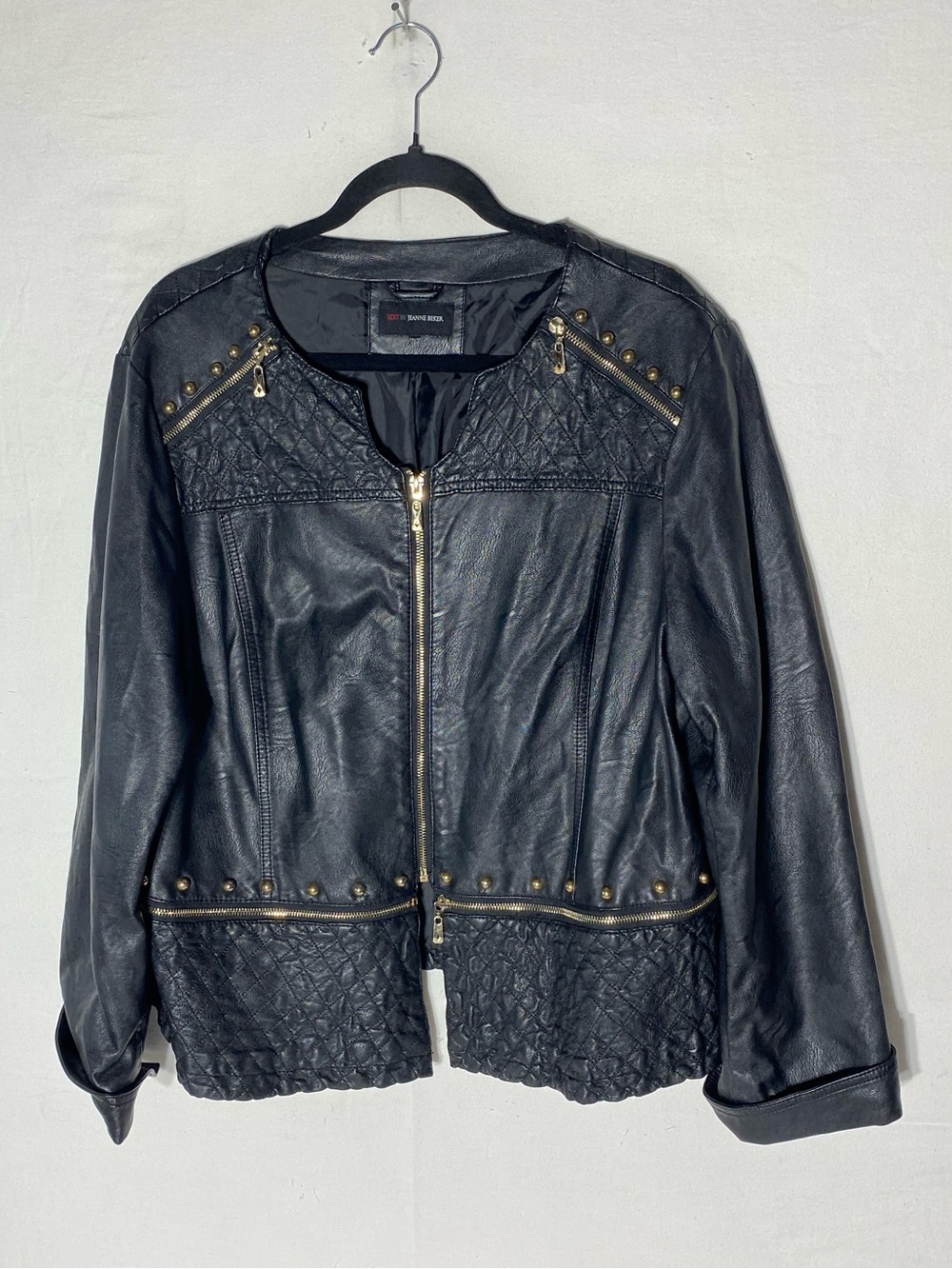 EDIT by Jeanne Beker Convertible Black Faux Leather Quilted Studded Jacket 18